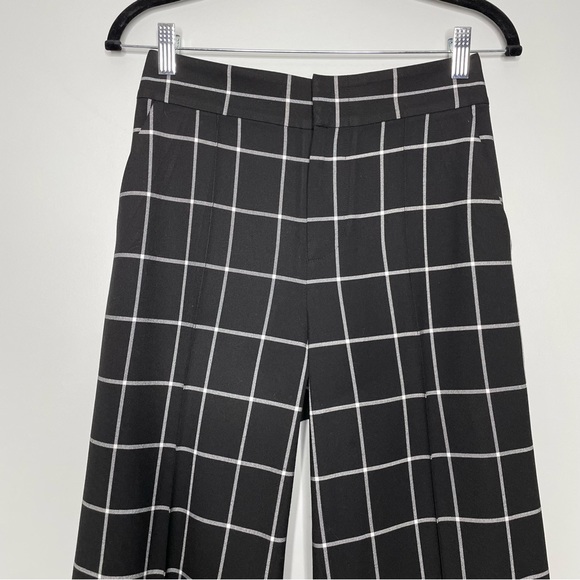 Alice + Olivia Dylan High Waist Wide Leg Windowpane Print Pants In Black Size 6 - Picture 4 of 9